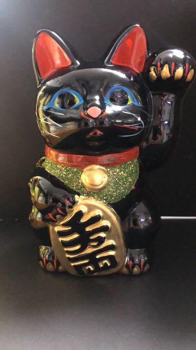 Amazon.co.jp: 常滑焼 招き猫 黒小判猫 貯金箱 (5号, 左手上げ) : おもちゃ